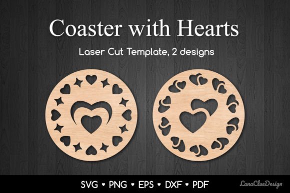 2 Decorative Hearts Coasters SVG: Graphics for Crafts Branding