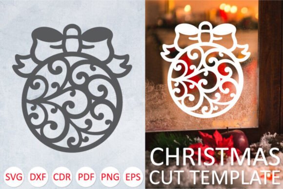 Decorative Christmas Ball with Swirls: Graphics for Crafts & Content