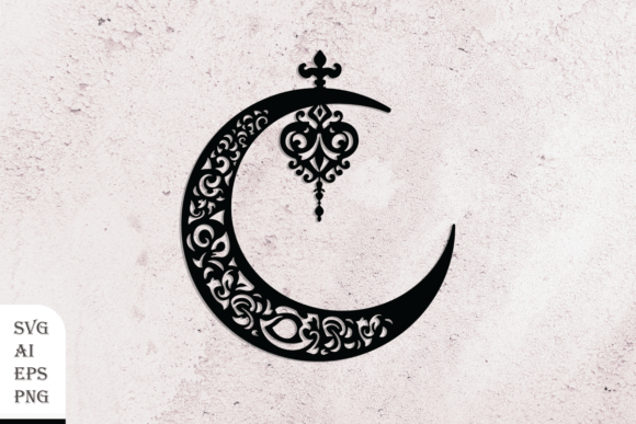 Decorative Crescent with Heart: Graphics for Crafts & Content