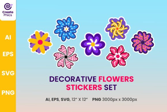 Decorative Floral Vector Sticker Set for Graphics & Crafts