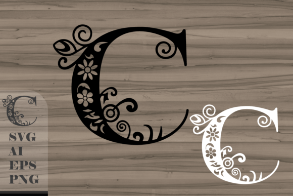 Floral Decorative Letter C Graphics for Crafts