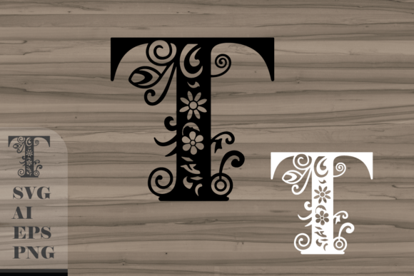 Floral Decorative Letter T Graphics for Crafts