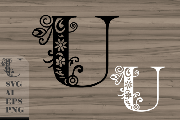 Floral Decorative Letter U: Graphics for Crafts & Branding