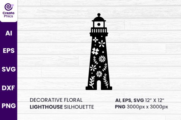 Floral Lighthouse Clipart for Coastal Crafts & Graphics