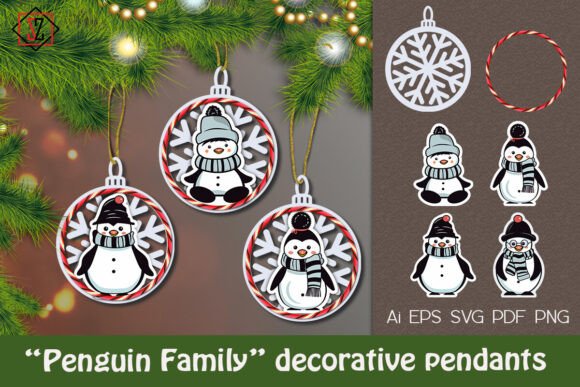 Penguin Family Decorative Pendants: Graphics for Crafts